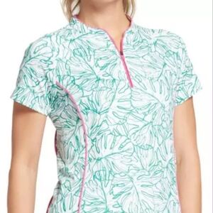 Lady Hagen Women's Tropical Linear Palm Golf Polo Size Medium